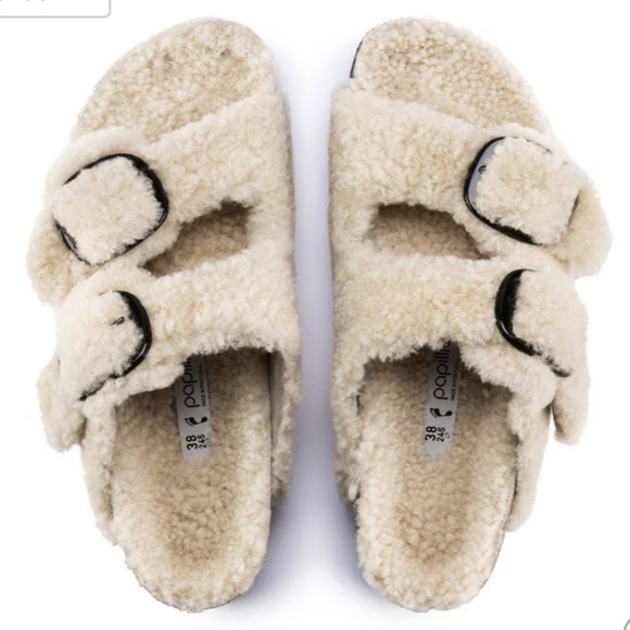 Birkenstock Papillio | Women’s Cream Teddy Bear Sherpa Lined Arizona Sandals, 10 - Picture 2 of 16
